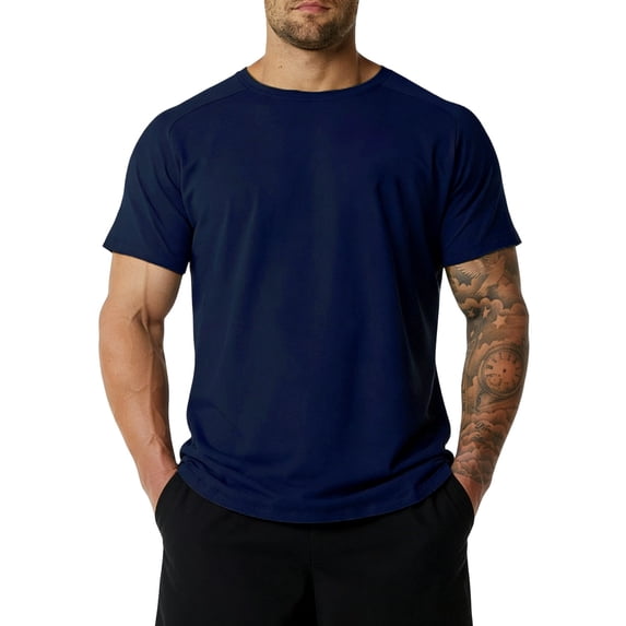 Confree Men Tshirt Solid Color Short Sleeved Round Neck Tee Shirts Summer Training Comfortable Fashion For Men T-Shirts Size 3Xl Blue