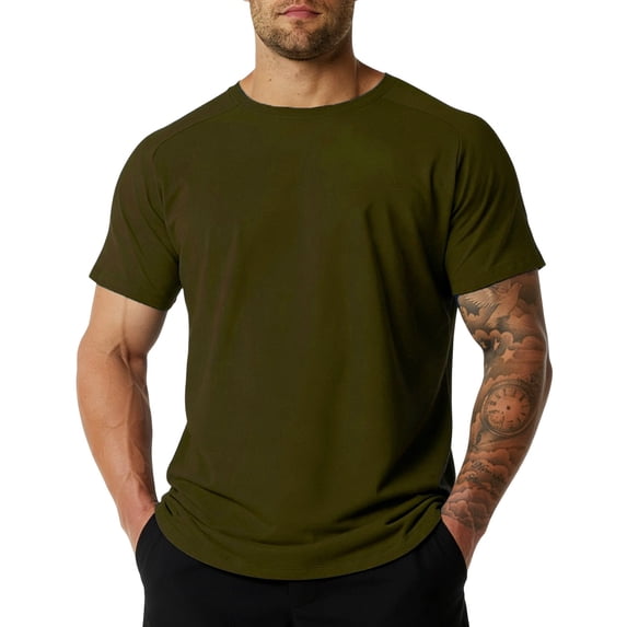 Confree Men Tshirt Solid Color Short Sleeved Round Neck Tee Shirts Summer Training Comfortable Fashion For Men T-Shirts Size L Green