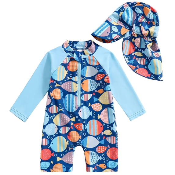 Confree Newborn 2 Piece Swimsuit Summer Graphic Print Bathing Suits Pool Soft Casual Swimwear For Boys Size 0-3 Months Blue