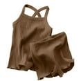 thumbnail image 1 of Confree Summer Outfit Sets For Girls Solid Color Sleeveless Tops And Shorts Set Dailywear Casual Soft Toddler Girls Outfits Size 0-3 Months Brown, 1 of 6