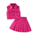 thumbnail image 1 of Confree Summer Outfit Sets For Girls Solid Color Sleeveless Lapel Neck T-Shirts And Skirts Set Holiday Soft Breathable Little Girls Outfits Size 2-3 Years Pink, 1 of 9