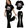 thumbnail image 1 of Confree Summer Outfits Set For Girls Cartoon Graphic Print Short Sleeved Crew Neck Shirts And Pants Sets Dailywear Cute Comfortable Little Girls Outfit Size 9-10 Years Black, 1 of 3