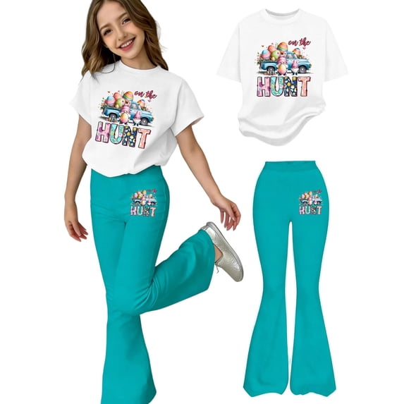 Confree Summer Outfits Set For Girls Cartoon Graphic Print Short Sleeved Crew Neck Shirts And Pants Sets Dailywear Cute Comfortable Little Girls Outfit Size 9-10 Years White