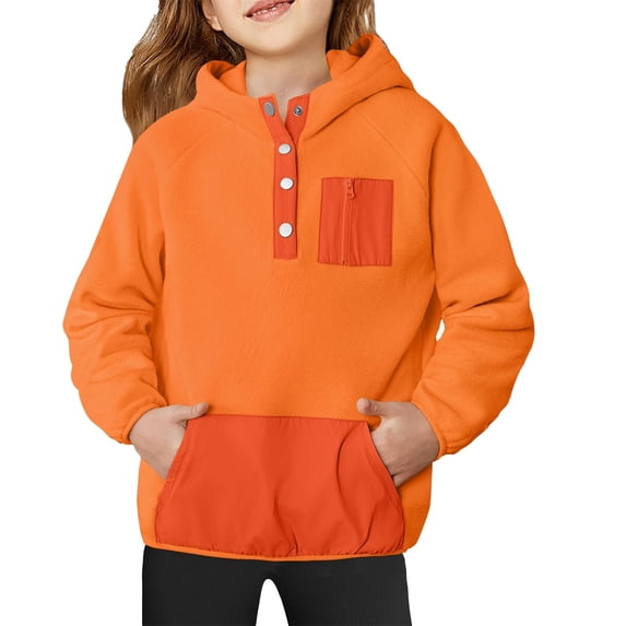 Confree Sweatshirts For Girls Color Block Long Sleeve Hoodie Spring Autumn Dailywear Fashion Comfortable Big Girls Pullover Top Size 7-8 Years Orange