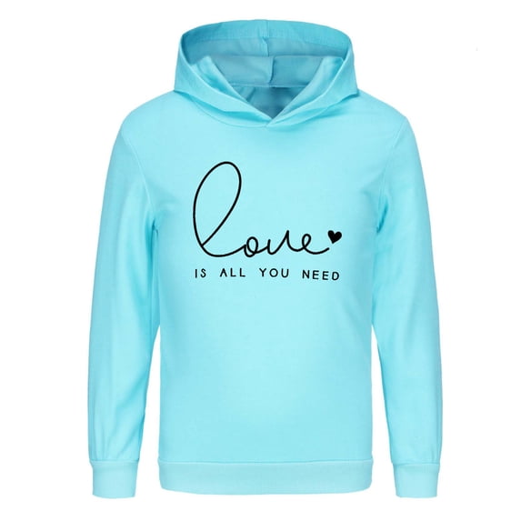 Confree Sweatshirts For Girls Graphic Print Long Sleeve Hoodie Spring Autumn Dailywear Breathable Casual Big Girls Pullover Top Size 10-11 Years Blue