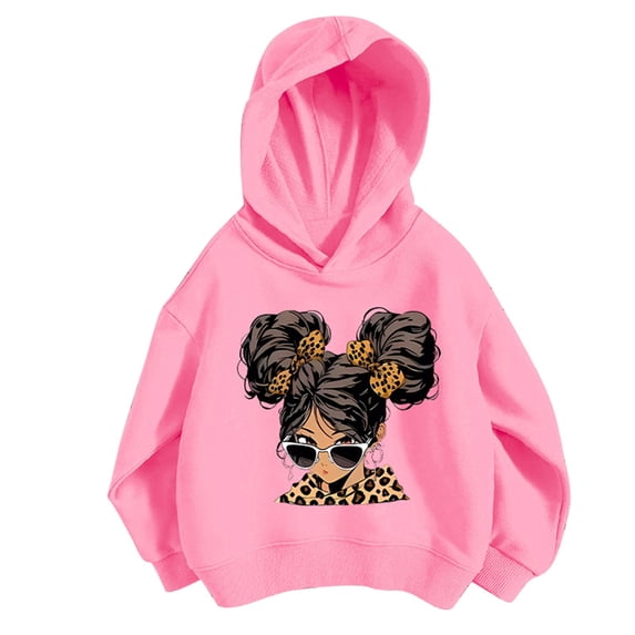 Confree Sweatshirts For Girls Graphic Print Long Sleeve Hoodie Spring Autumn Everyday Wear Soft Casual Big Girls Pullover Top Size 7-8 Years Black