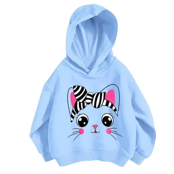 Confree Sweatshirts For Girls Spring Autumn Graphic Print Long Sleeve Hoodie Dailywear Breathable Casual Big Girls Pullover Top Size 7-8 Years Blue
