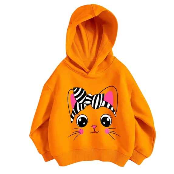 Confree Sweatshirts For Girls Spring Autumn Graphic Print Long Sleeve Hoodie Dailywear Breathable Casual Infant Pullover Top Size 12-18 Months Orange