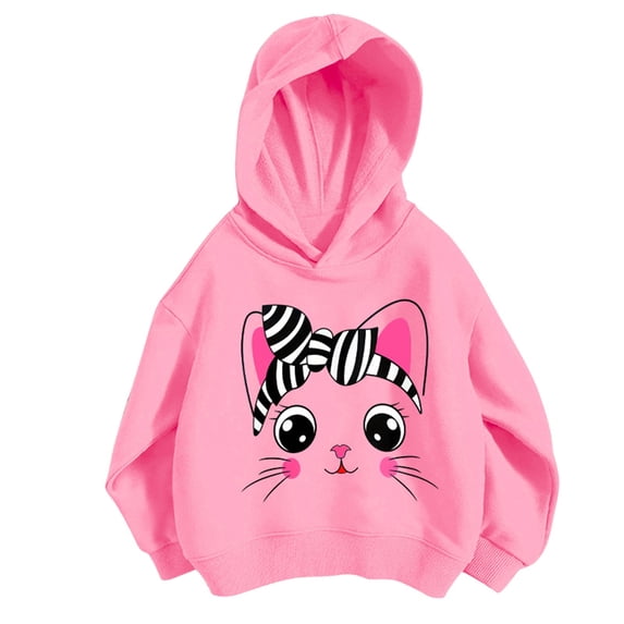 Confree Sweatshirts For Girls Spring Autumn Graphic Print Long Sleeve Hoodie Dailywear Breathable Casual Infant Pullover Top Size 18-24 Months Pink