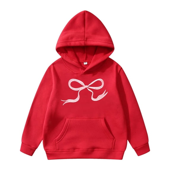 Confree Sweatshirts For Girls Spring Autumn Graphic Print Long Sleeve Hoodies Everyday Wear Soft Casual Big Girls Pullover Top Size 11-12 Years Red