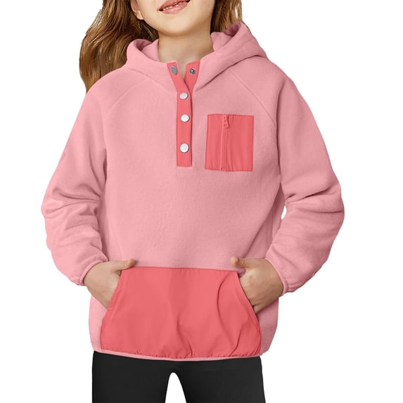 Confree Sweatshirts For Girls Color Block Long Sleeve Hoodie Spring Autumn Dailywear Fashion Comfortable Little Girls Pullover Top Size 5-6 Years Pink