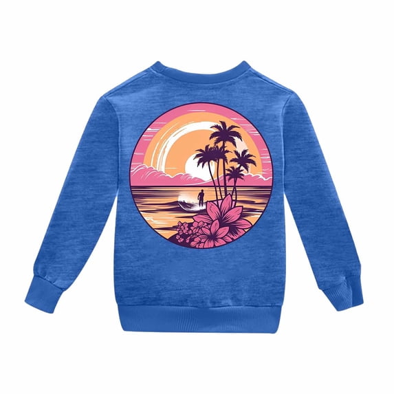 Confree Sweatshirts For Girls Graphic Print Long Sleeve Sweatshirt Spring Autumn Dailywear Soft Comfortable Big Girls Pullover Top Size 7-8 Years Blue