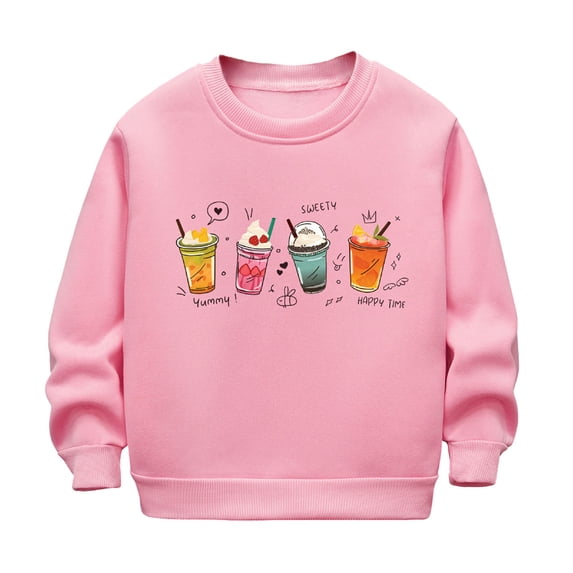 Confree Sweatshirts For Girls Graphic Print Long Sleeve Sweatshirt Spring Autumn Holiday Casual Comfortable Big Girls Pullover Top Size 11-12 Years Pink