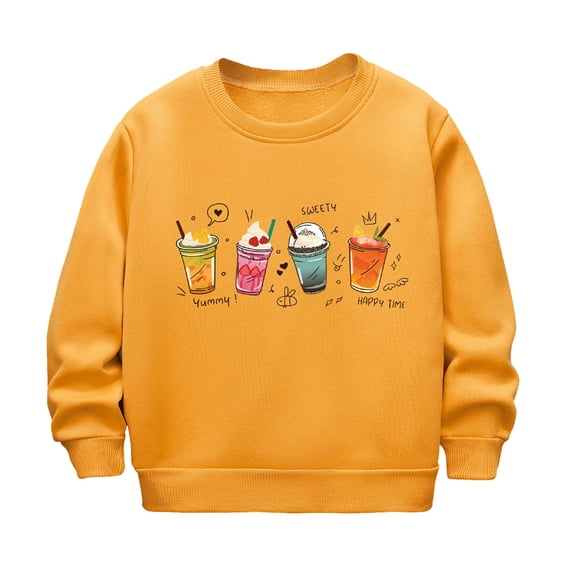 Confree Sweatshirts For Girls Graphic Print Long Sleeve Sweatshirt Spring Autumn Holiday Casual Comfortable Big Girls Pullover Top Size 11-12 Years Yellow