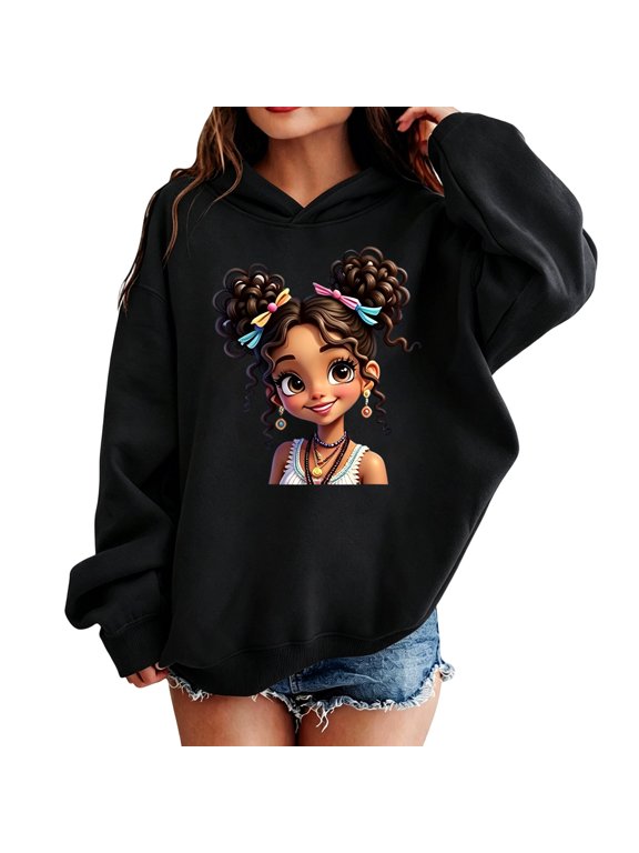 Sweatshirts For Girls Spring Autumn Cartoon Graphic Print Long Sleeve Hoodies Dailywear Fashion Comfortable Toddler Girls Pullover Top Size 4-5 Years Black