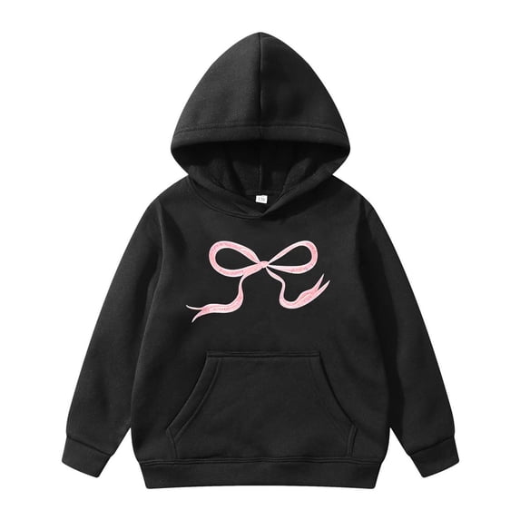 Confree Sweatshirts For Girls Spring Autumn Graphic Print Long Sleeve Hoodies Everyday Wear Soft Casual Toddler Girls Pullover Top Size 3-4 Years Black