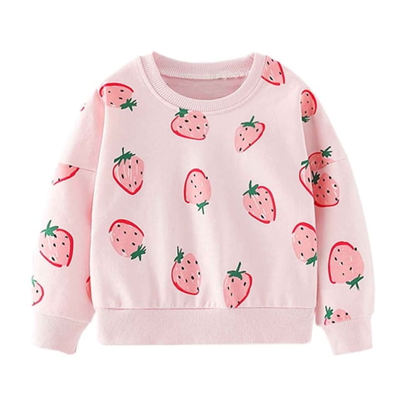 Confree Sweatshirts For Girls Spring Autumn Graphic Print Long Sleeve Sweatshirt Everyday Wear Soft Comfortable Pullover Top Size 18-24 Months Pink