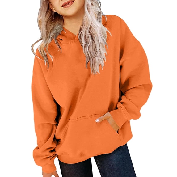 Confree Sweatshirts For Girls Spring Autumn Solid Color Long Sleeve Hoodies Dailywear Breathable Casual Toddler Girls Pullover Top Size 3-4 Years Orange