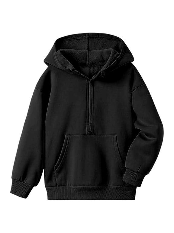 Sweatshirts For Girls Spring Autumn Solid Color Long Sleeve Hoodies Everyday Wear Breathable Casual Little Girls Pullover Top Size 5-6 Years Black