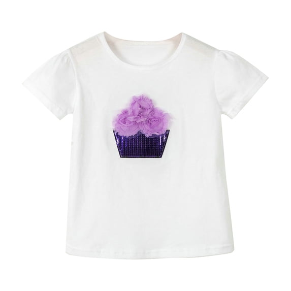 Confree Toddler Girls Summer Tshirts Graphic Print Short Sleeved Crew Neck Tee Shirts Vacation Soft Casual Shirts For Girls Size 2-3 Years Purple