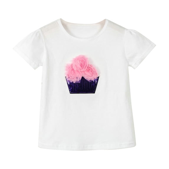 Confree Toddler Girls Summer Tshirts Graphic Print Short Sleeved Crew Neck Tee Shirts Vacation Soft Casual Shirts For Girls Size 4-5 Years Pink
