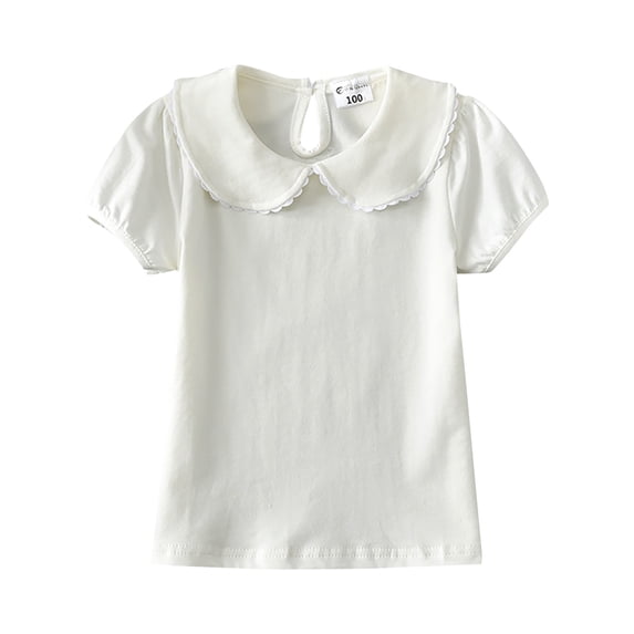Confree Toddler Girls Summer Tshirts Solid Color Short Sleeved Lapel Neck Tee Shirts Dailywear Soft Casual Shirts For Girls Size 4-5 Years White