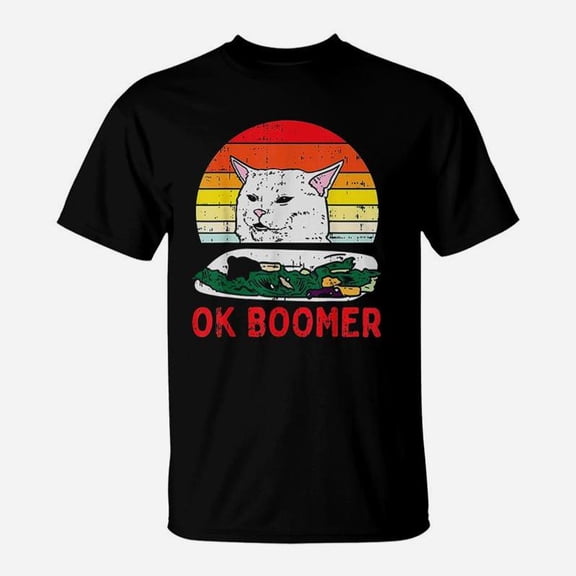 Confused Cat Dinner Table Ok Boomer Meme Lover Gif TShirt