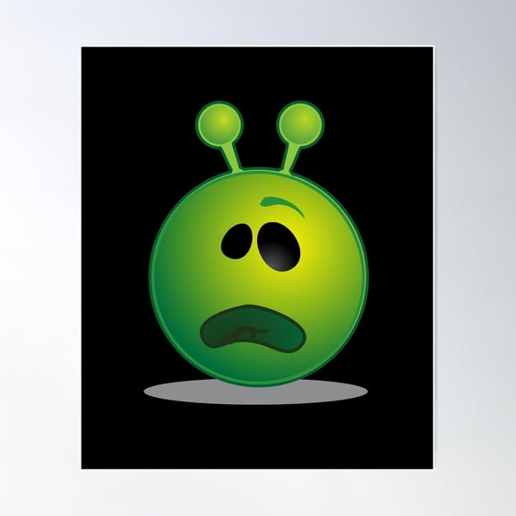 Confused Green Alien Emoji Poster Wall Art, Modern Wall Decor For Living Room Bedroom, 24x36 UNFRAMED