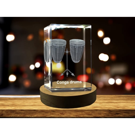 Conga Drums 3D Engraved Crystal 3D Engraved Crystal Keepsake/Gift/Decor/Clear- AB Crystal Collection