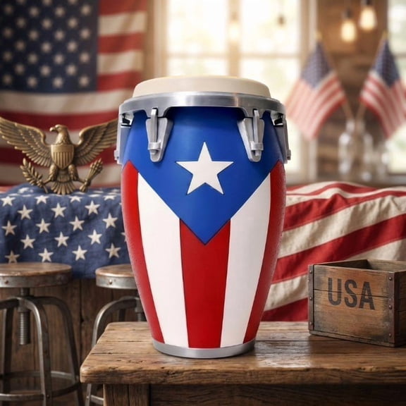 Conga-Style Can Holder – Celebrate Caribbean Pride, One Sip at a Time, Puerto Rican Flag Conga Style 3D Printed 12oz Can Holder, Boricua Caribbean Gift Ornaments Decor Lightweight