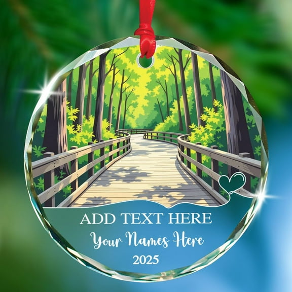 Congaree Landmark Glass Xmas Tree Keepsake 2025, Customized Add Text Congaree National Park Landscape Ornament Gifts for Travel Lover, Personalized National Park Travel Memories Ornament with Names