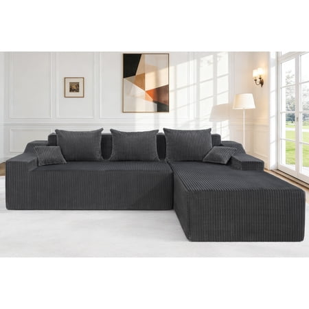 Congermom 101" Convertible Sectional Sofa L Shaped Couch Foam Chaise Grey
