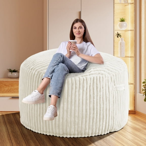 Congermom Bean Bag Chair 3Ft,Bean Bag Read Lazy Chair for Adults and Kids,Stuffed Memory Foam Bean Bag Chair with Removable Washable Velvet Cover White