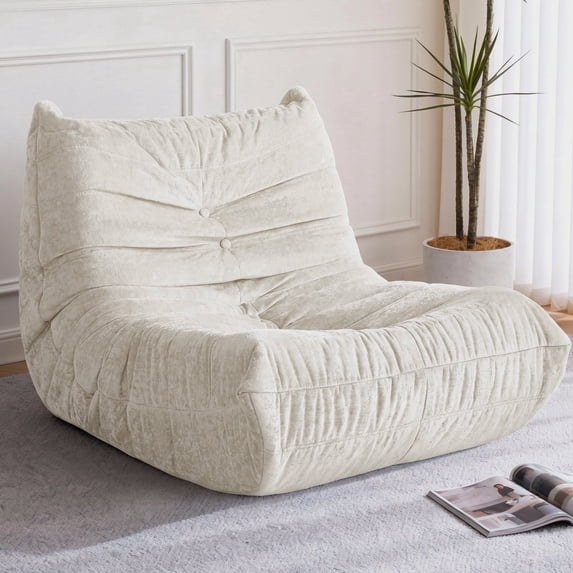 Congermom Bean Bag Chair, Giant Bean Bag Chairs for Adults, Bean Bag Sofa with Filler Faux Fur, Memory Foam Bean Bag Couches Fireside Lazy Sofa for Living Room, Bedroom, Office (Beige)