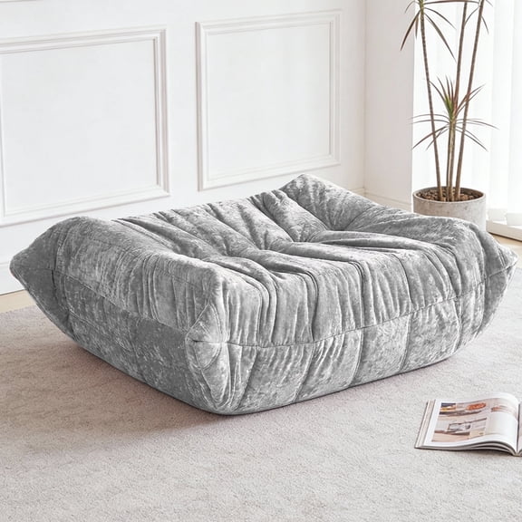 Congermom Bean Bag Ottoman, Foot Rest, Pouf Ottoman, Fireside Chair Memory Foam Lazy Bean Bag Sofa for Living Room, Bedroom, Dorm, Office(Light Grey)