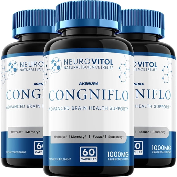 Congniflo Capsules  Neurovitol Congniflo Advanced Formula Natural Blend Memory Focus Support Supplement, 3 Pack, 180 Capsules