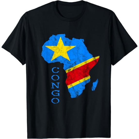 Congo Africa Map Congolese Flag African Roots DRC Pride T-Shirt