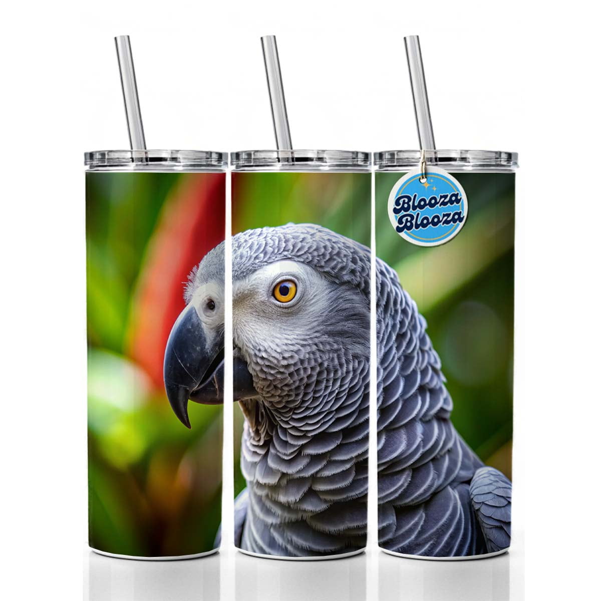 View of Congo African Grey Parrot Bird 20oz Insulated Water Bottle Skinny ...