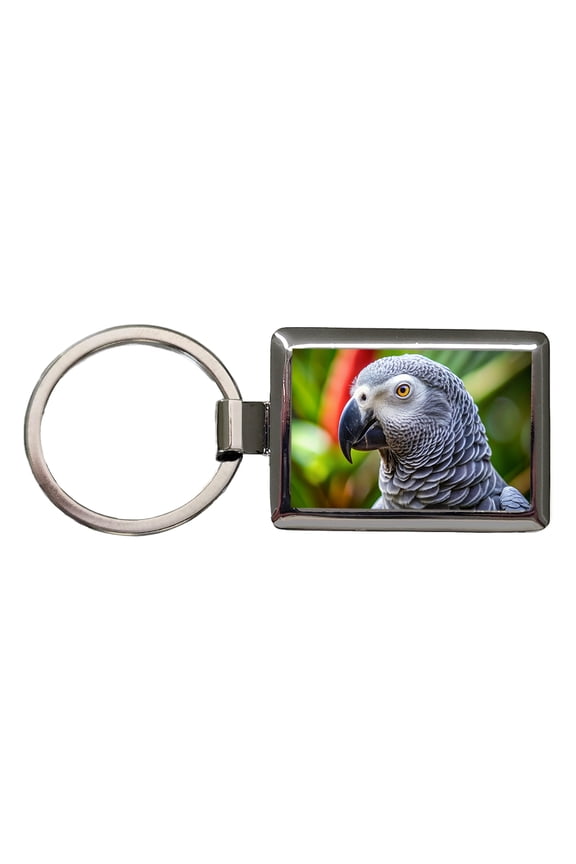 Congo African Grey Parrot Bird Metal Rectangle Keychain