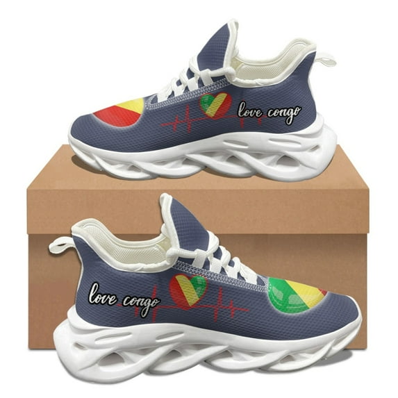 Congo Countries Flag Colors Hearts Pattern Wear-Resistant Lightweight Mesh Shoes Brand Design Breathable Sneaker Tenis Masculino