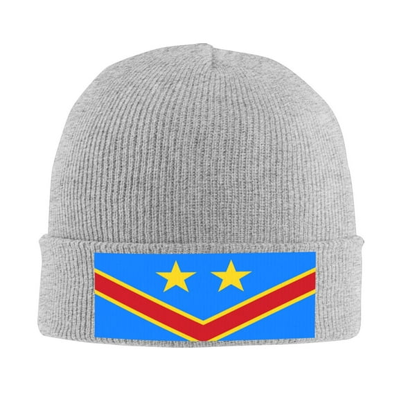 Congo Flag Beanie Hat Men Women Warm Printed Cap Knit Beanies Hats Outdoor Winter Gray