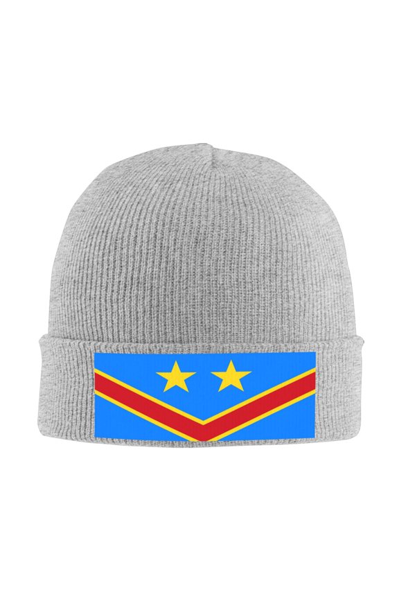 Congo Flag Beanie Hat Men Women Warm Printed Cap Knit Beanies Hats Outdoor Winter Gray