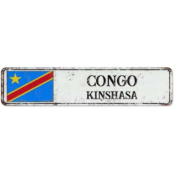 Congo Flag City Street Farmhouse Metal Signs Vintage Restaurants Signs National Country Souvenir Road Wall Decor Aluminum Metal Sign for Front Door Laundry Backyard 4"x16"