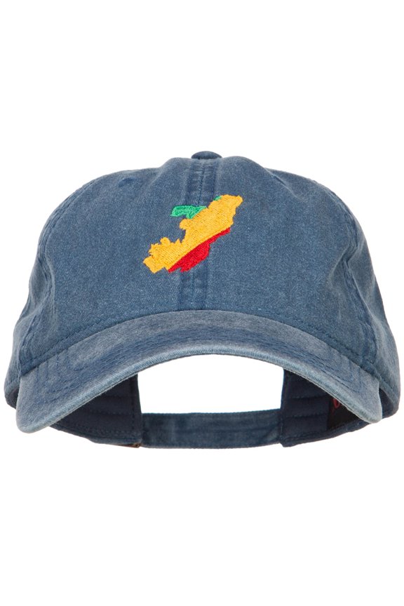 Congo Map Flag Embroidered Washed Cap - Navy OSFM