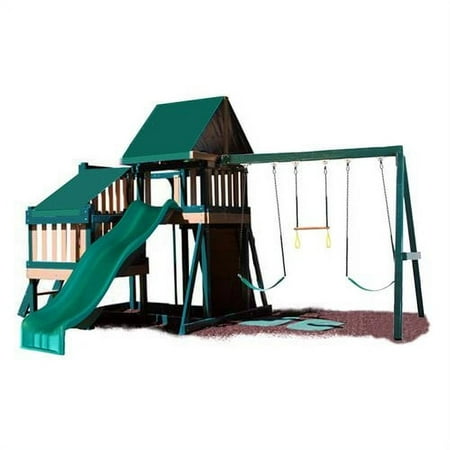 Congo Monkey Wooden Swing Set Design 2 - Green And Cedar