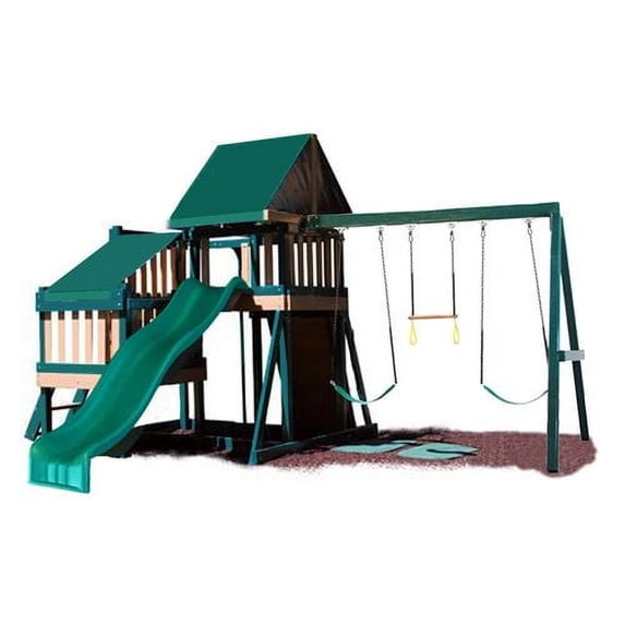Congo Monkey Wooden Swing Set Design 2 - Green And Cedar
