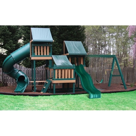 Congo Monkey Wooden Swing Set Design 4 - Green And Cedar