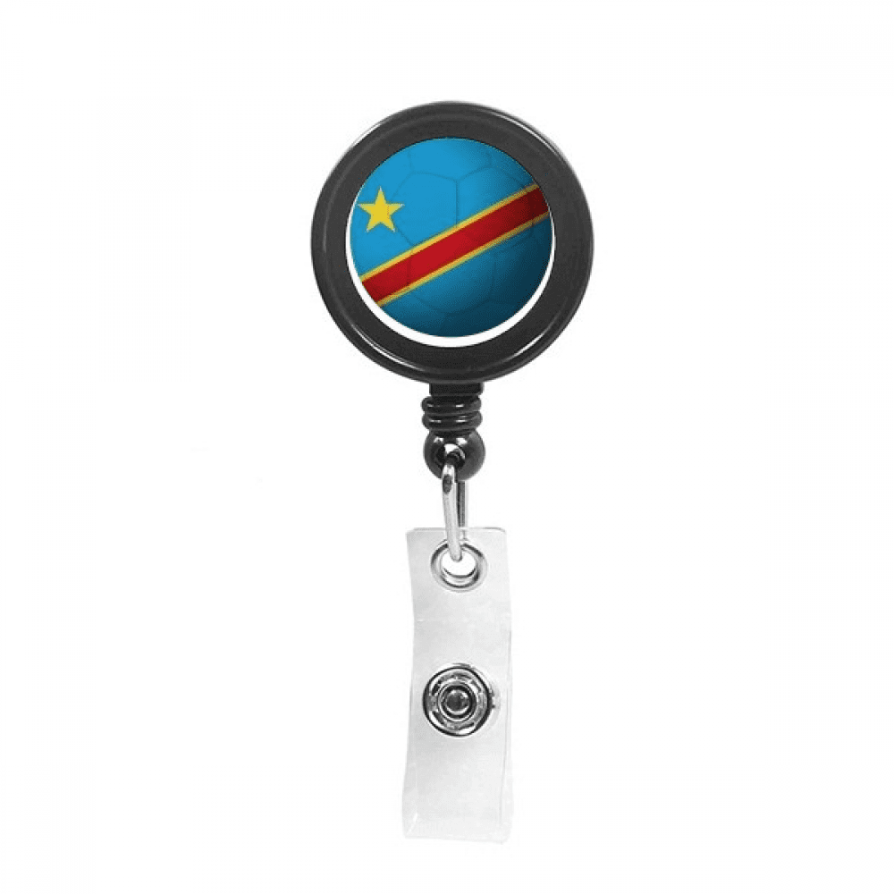 Congo National Flag Soccer Football Retractable Keychain Badge Holder ID Badge