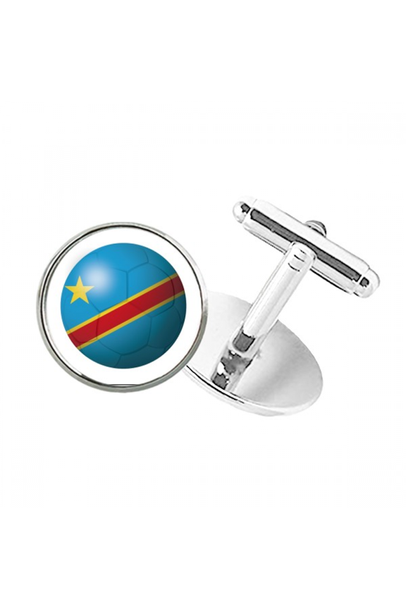 Congo National Flag Soccer Football Round Button Cuff Clip Stud Cufflinks
