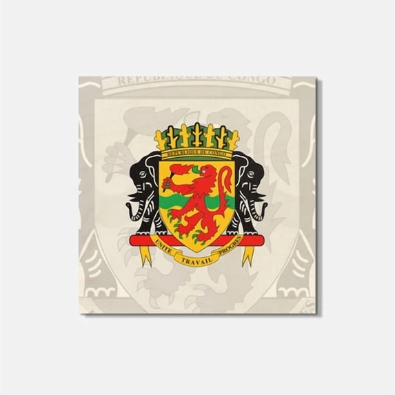 Congo Republic Coat Of Arms 4'' X 4'' Square Wooden Coaster
